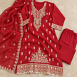 Red Heavy Embroidered Dupatta Suit