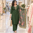 Dark Green Embroidered With Floral Dupatta Suit