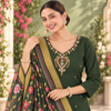 Dark Green Embroidered With Floral Dupatta Suit
