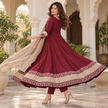 Deep Wine Embroidered Anarkali Suit with Dupatta