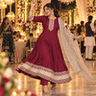Deep Wine Embroidered Anarkali Suit with Dupatta