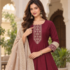 Deep Wine Embroidered Anarkali Suit with Dupatta