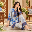 Off-White Floral Blue Bordered Woolen Kurta Set