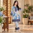 Off-White Floral Blue Bordered Woolen Kurta Set