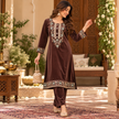 Brown Velvet  Heavy Embroidered Cord Set