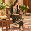 Mehandi Green Velvet Floral Embroidered Cord Set