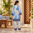 Off-White Floral Blue Bordered Woolen Kurta Set