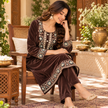 Brown Velvet  Heavy Embroidered Cord Set