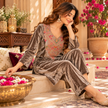 Camel Velvet Floral Yoke Winter Cord Set