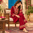 Magenta Pink Front-Back Embroidered Woolen Kurta Set