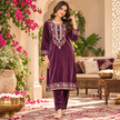 Wine Velvet Purplish Heavy Embroidered Cord Set