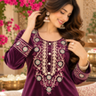 Wine Velvet Purplish Heavy Embroidered Cord Set