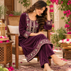 Wine Velvet Purplish Heavy Embroidered Cord Set