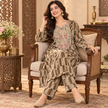 Light Brown Velvet Floral Yoke Winter Cord Set