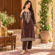Brown Velvet  Heavy Embroidered Cord Set