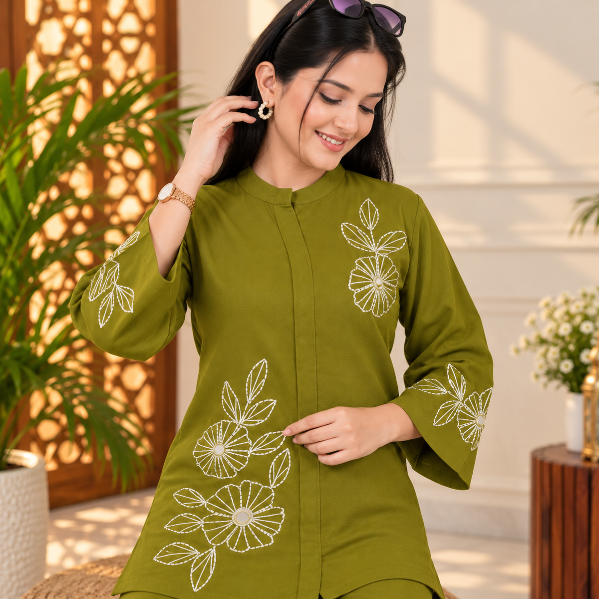 Mehandi Green Woolen Cord Set