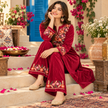 Magenta Pink Front-Back Embroidered Woolen Kurta Set