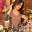 Camel Velvet Floral Yoke Winter Cord Set