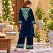 Blue Front-Back Embroidered Woolen Kurta Set