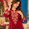 Magenta Pink Front-Back Embroidered Woolen Kurta Set