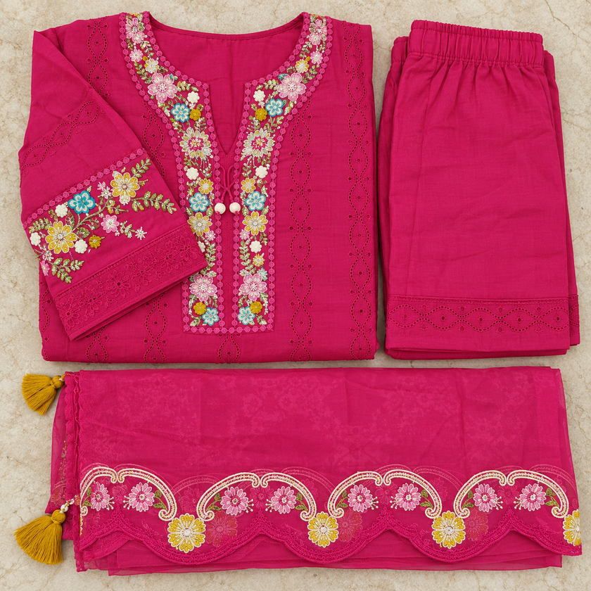 Magenta Pink Embroidered Dupatta Suit