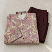 Printed Beige Pink With Brown Bottom Cord Set