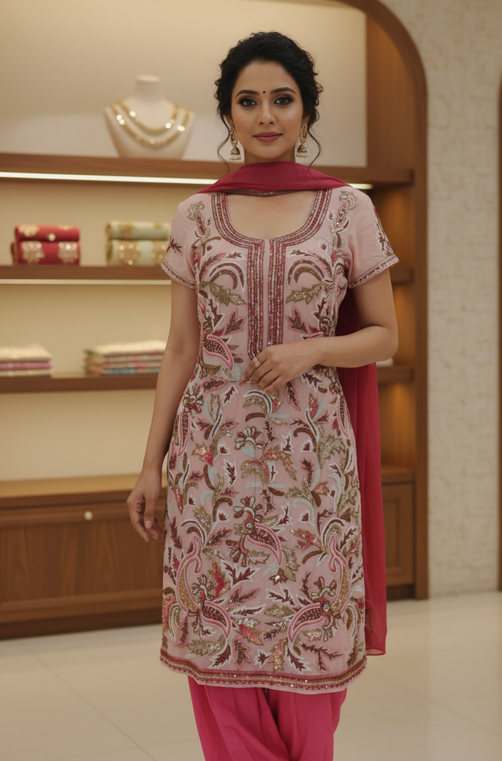 Blush Pink Ethnic Patiala Dupatta Suit
