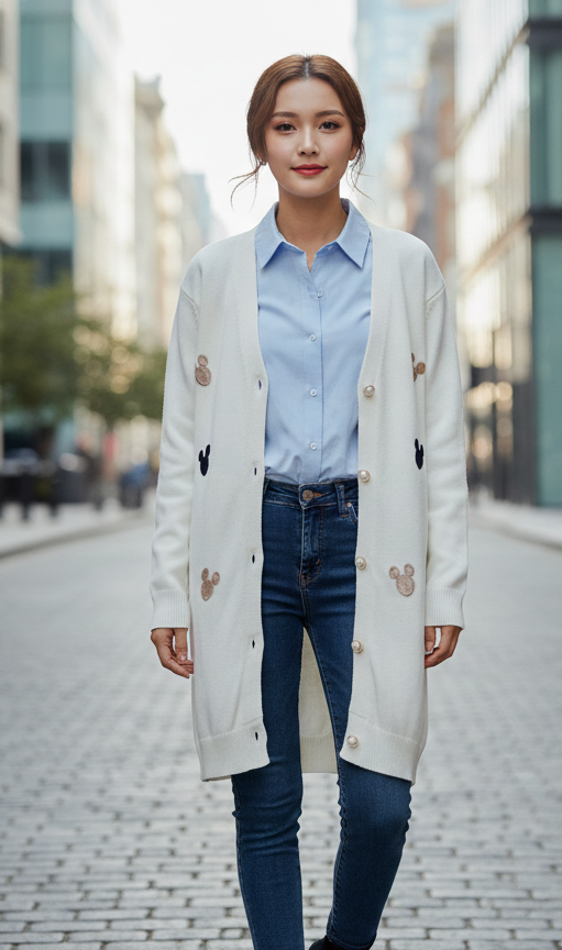 Off White Long Buttoned Cardigan