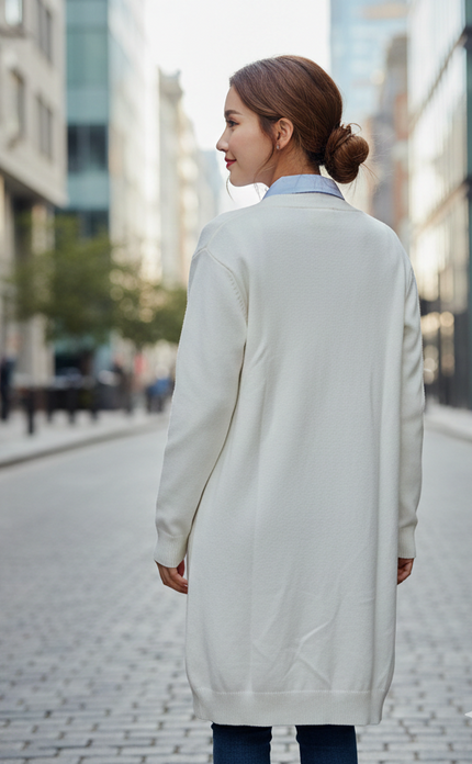Off White Long Buttoned Cardigan