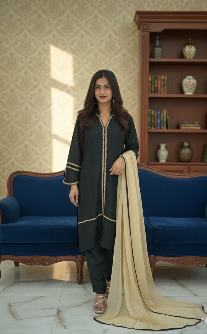 Black Ethnic Dupatta Suit
