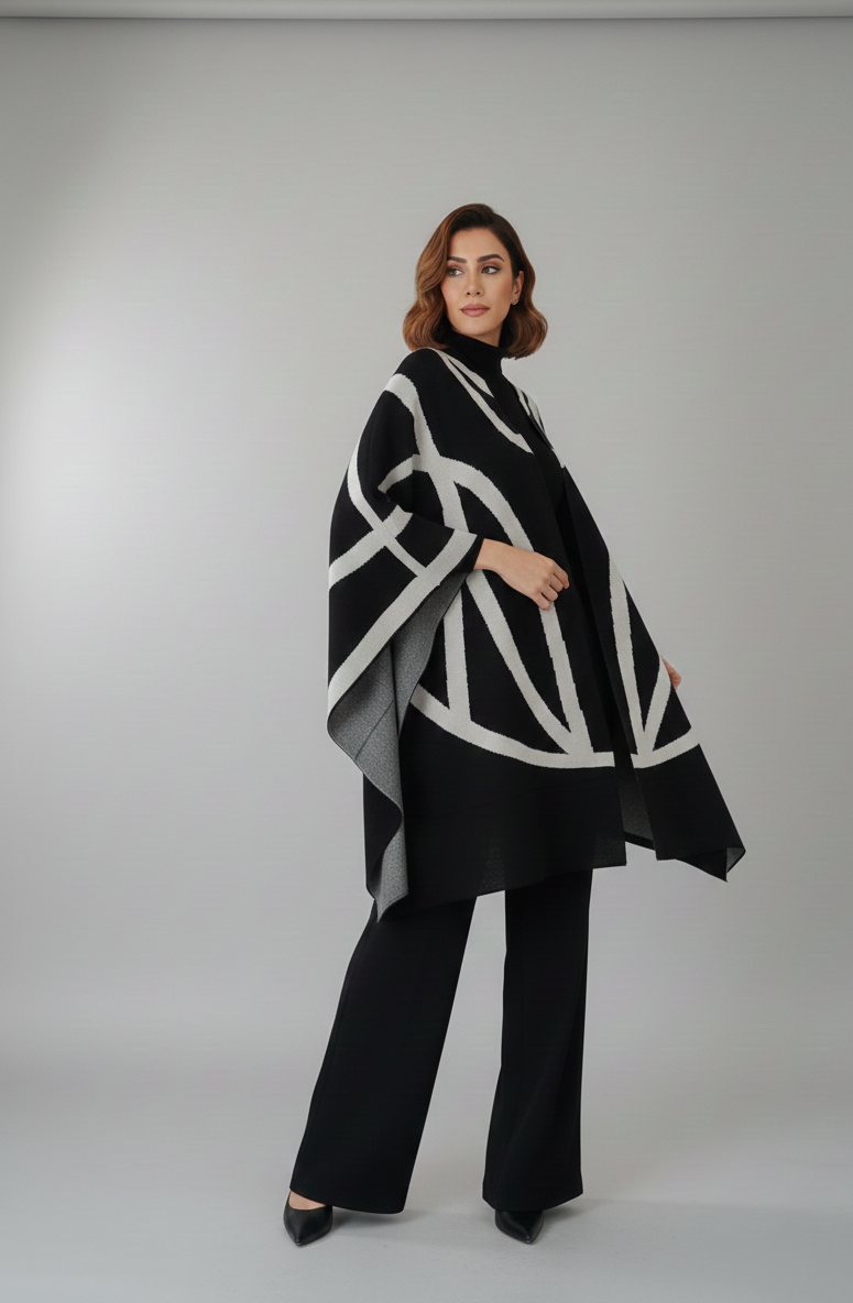 Black 3 Piece Dress with Cape