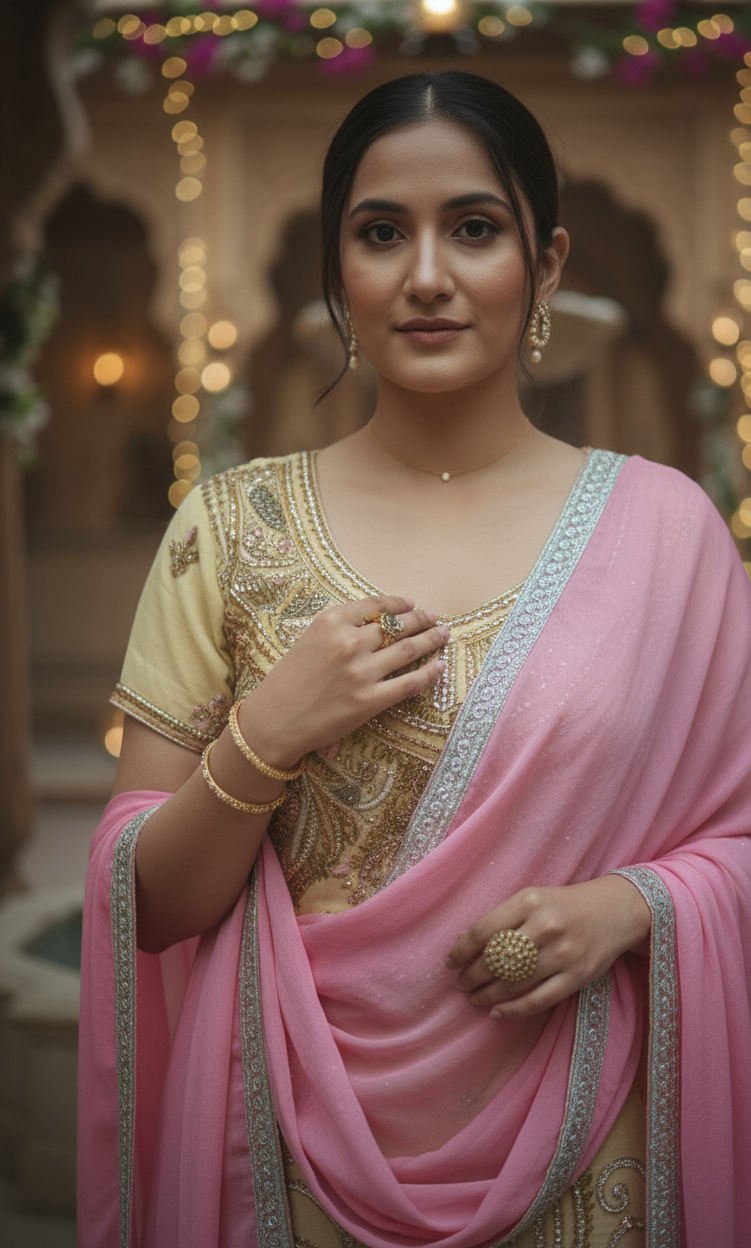 Pink And Golden Suit (Flower Pattern)