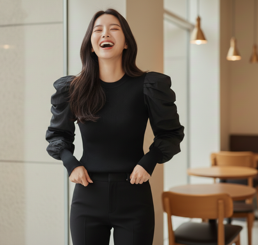 Black Top With Puffed Sleeves