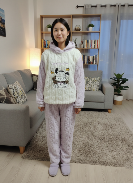Purple Cream Night Suit With Pockets