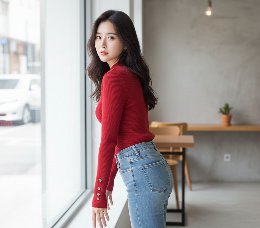 Bold Cherry-Red Ribbed Knit Top