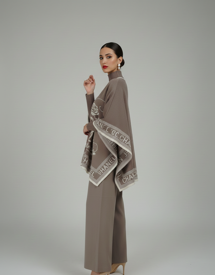 Grey 3 Piece Dress with Cape