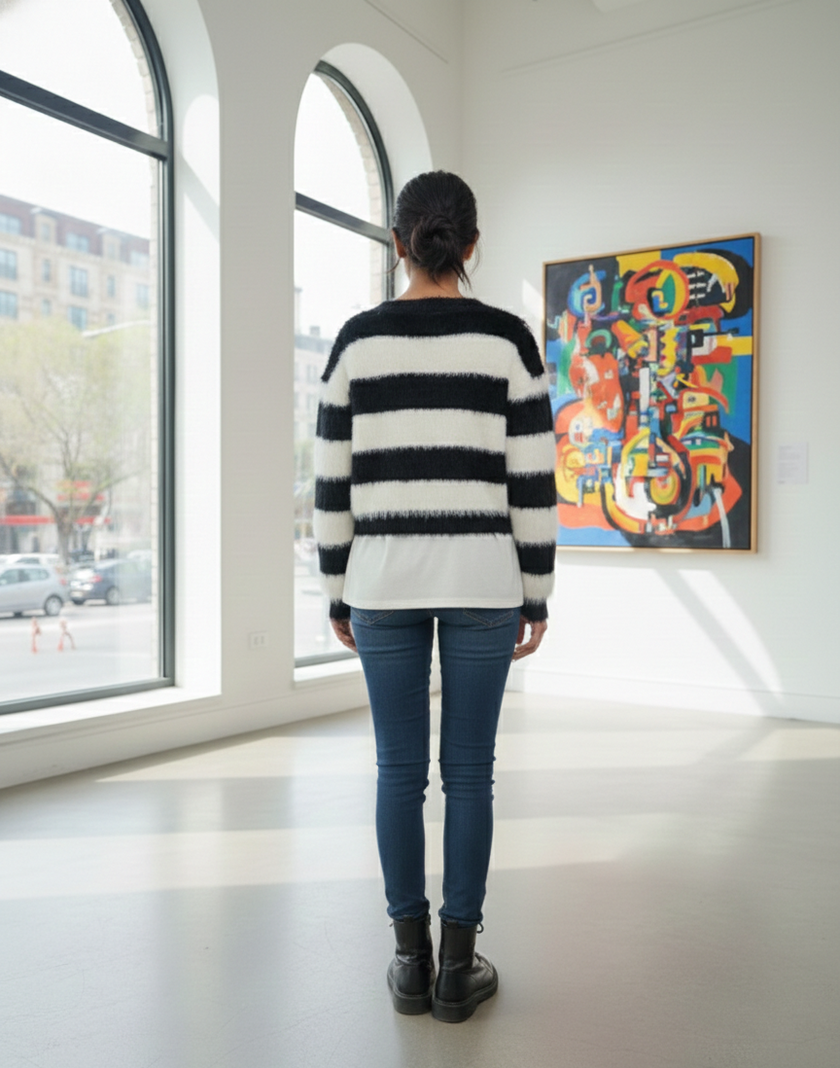 Black White Open Cropped Cardigan