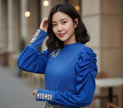 Royal Blue Top With Puffed Sleeves