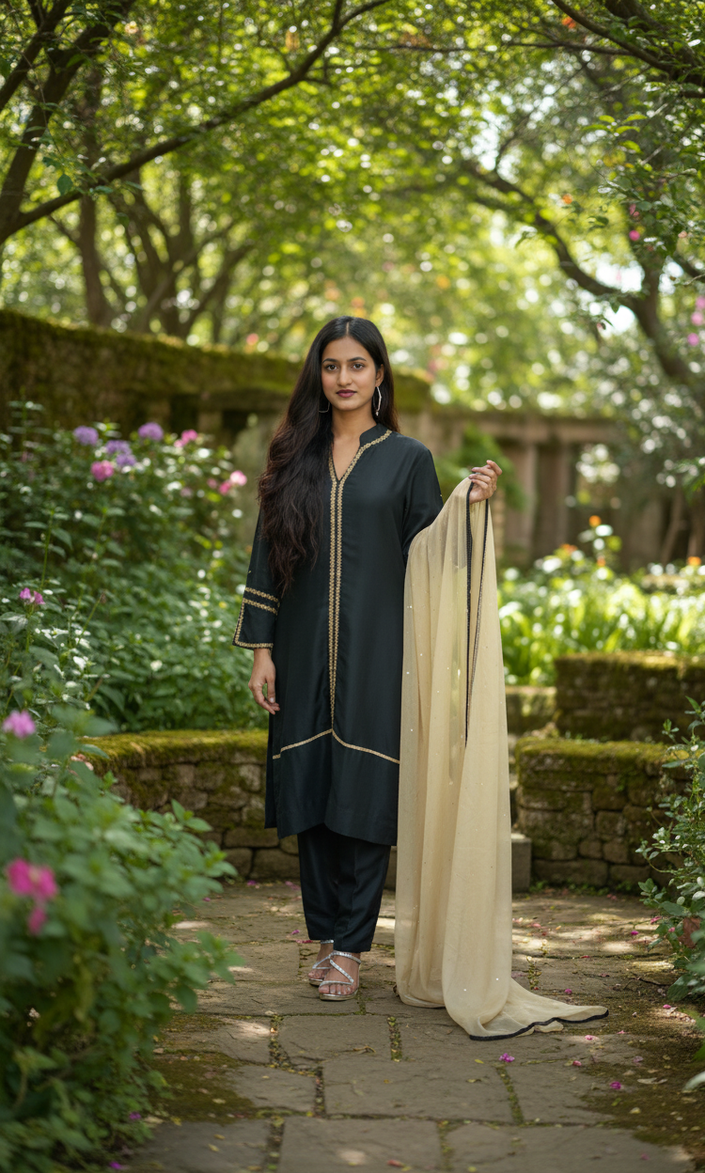 Black Ethnic Dupatta Suit