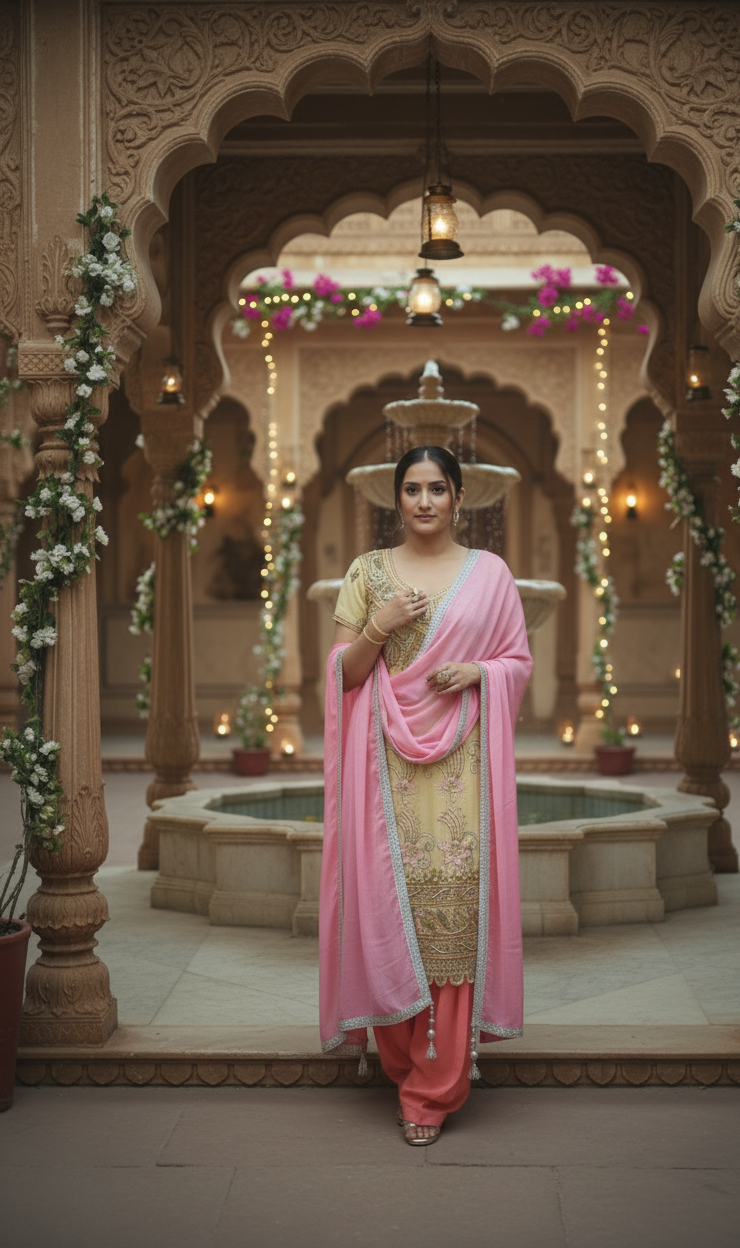Pink And Golden Suit (Flower Pattern)