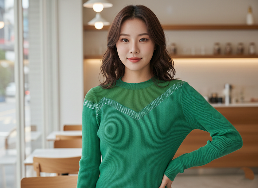 Green Ribbed Knit Top
