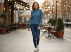 Chic Blue Ribbed Knit Top