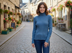 Blue Cropped Ribbed Knit Top