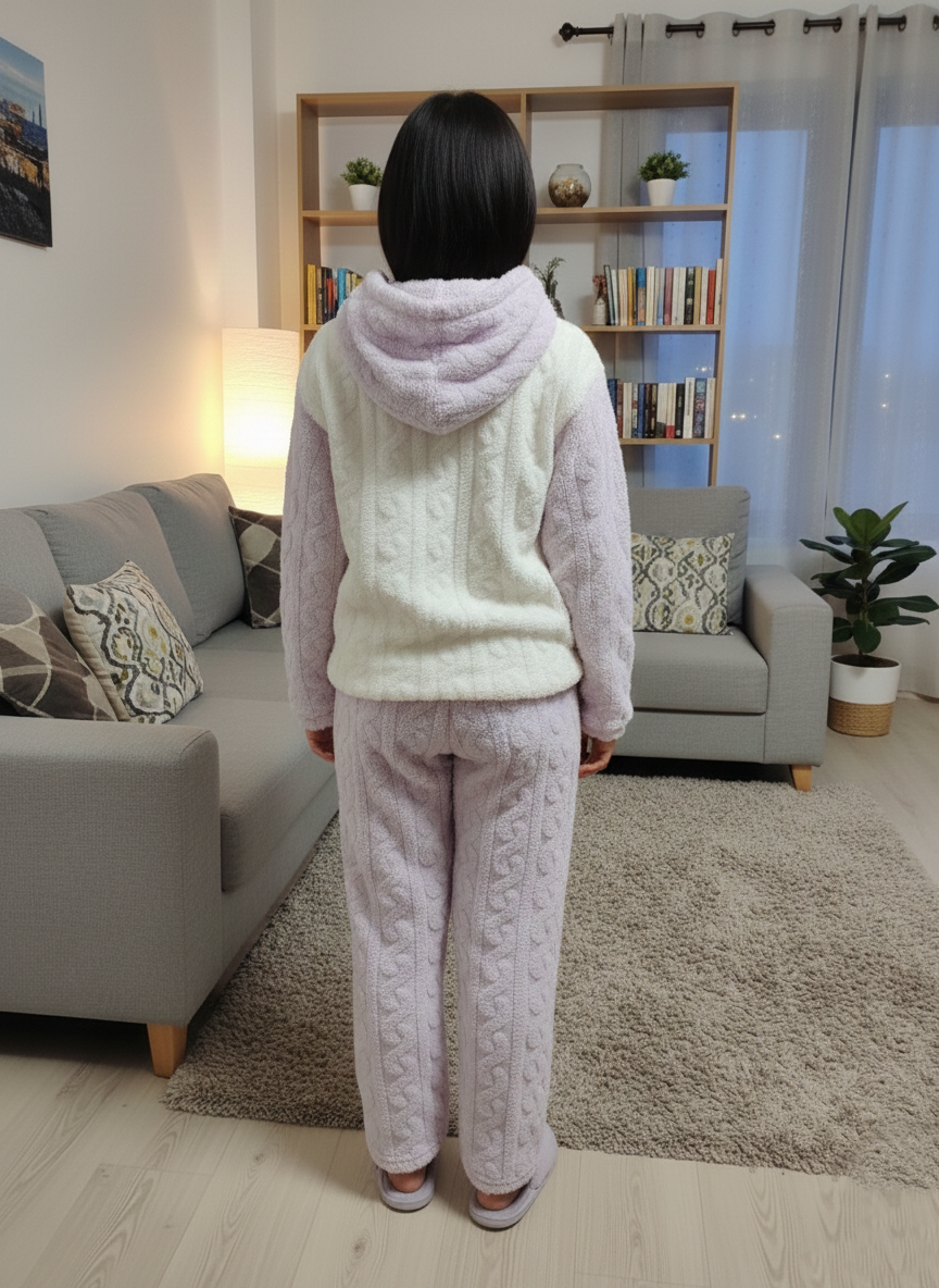 Purple Cream Night Suit With Pockets