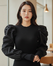 Black Top With Puffed Sleeves