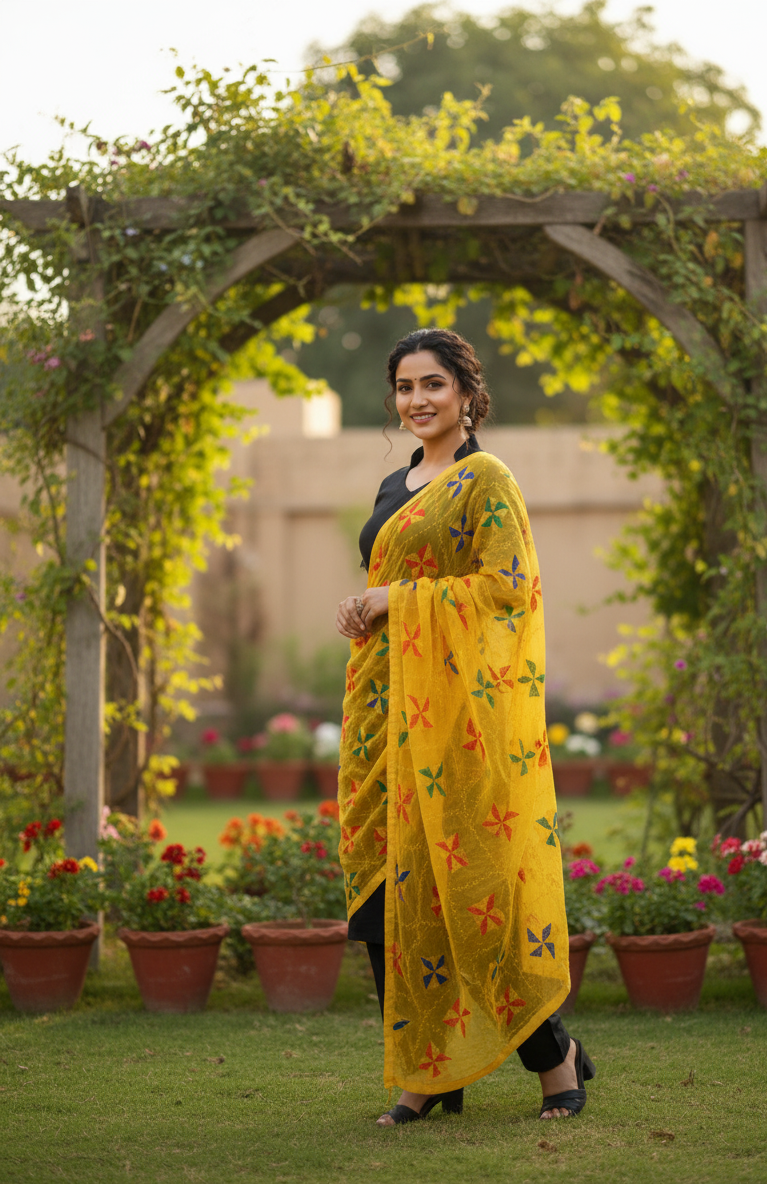 Black Suit With Yellow Dupatta