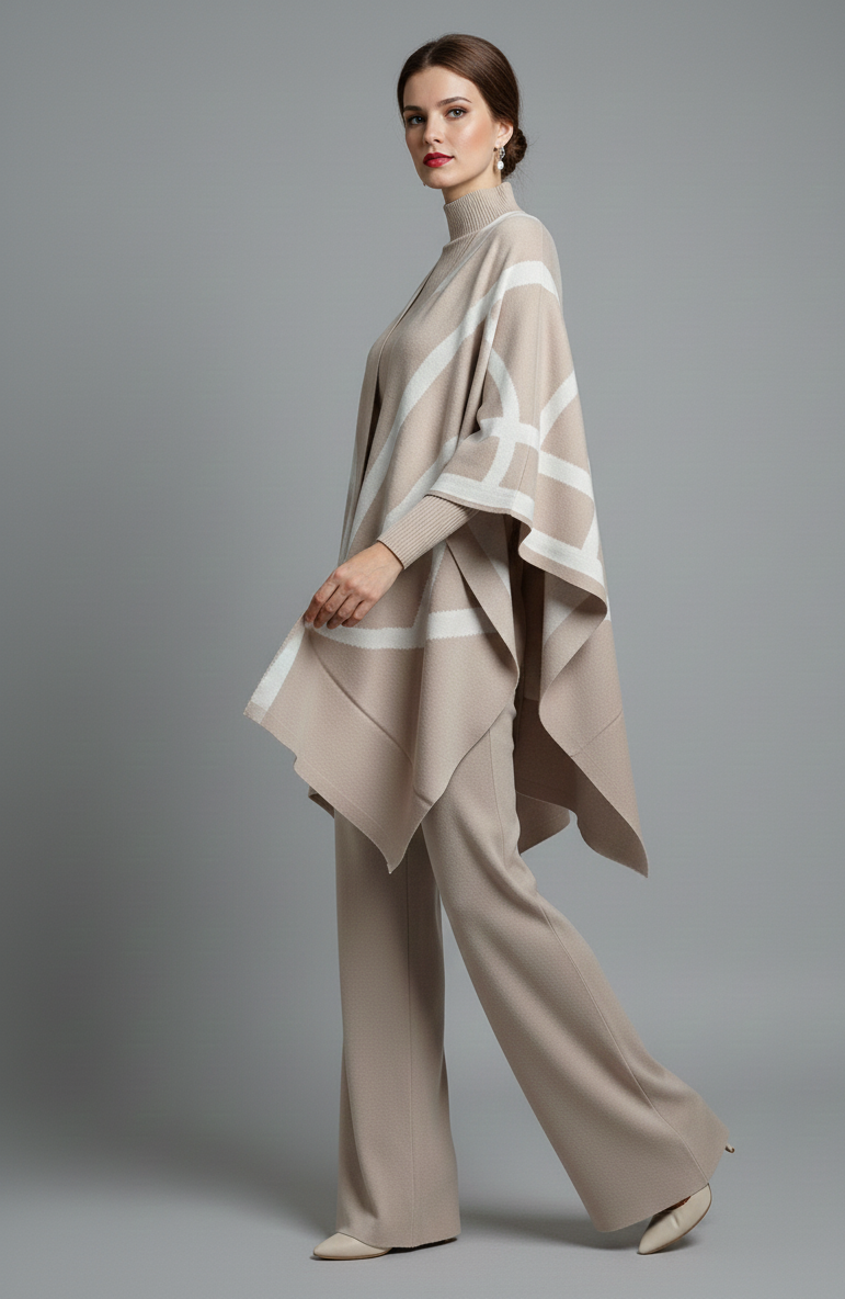 Cream 3 Piece Dress with Cape