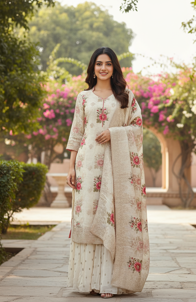 Golden Sharara Suit Set
