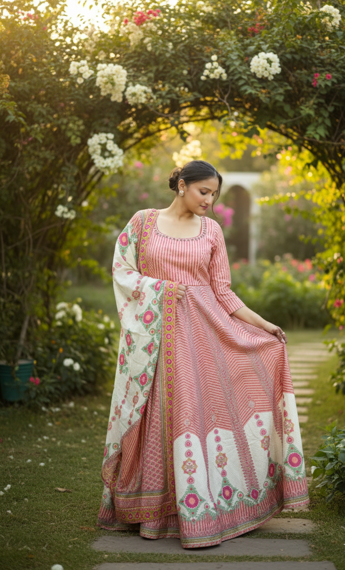 Blush Pink Ethnic Printed Anarkali Set