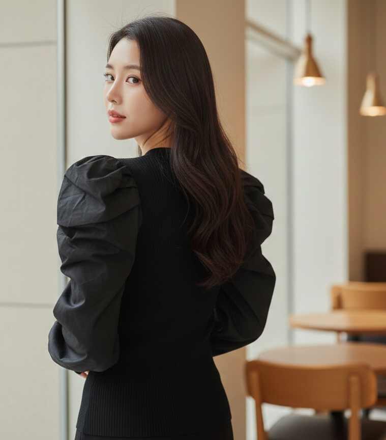 Black Top With Puffed Sleeves